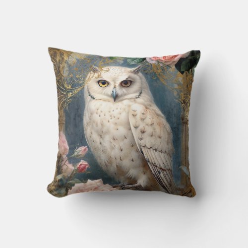 Romantic White Owls Throw Pillow