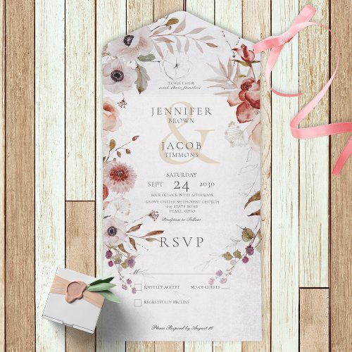 Romantic White  Pink Floral No Dinner All In One Invitation