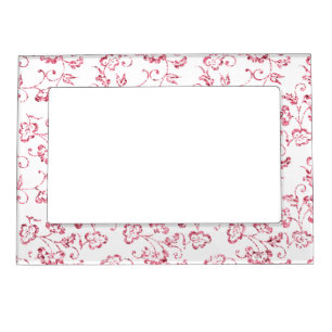 Romantic White Pink Glitter Floral  Magnetic Frame