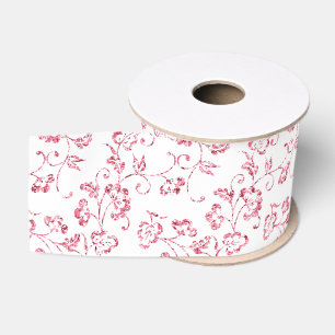 Romantic White Pink Glitter Floral Wedding Grosgrain Ribbon