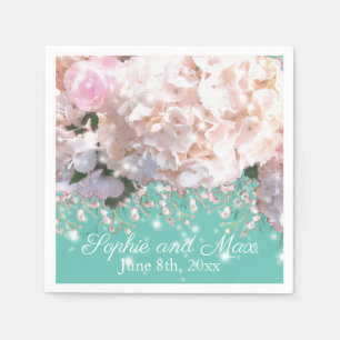 Romantic white pink hydrangeas, pink white flowers napkins