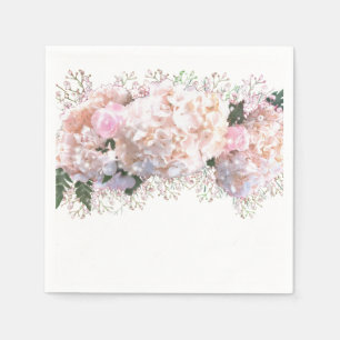 Romantic white pink hydrangeas, pink white flowers napkins