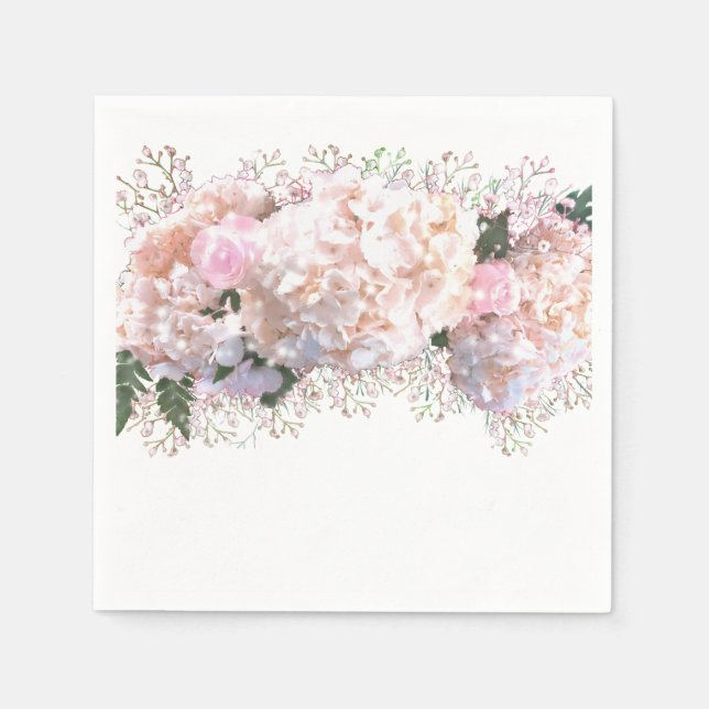Romantic white pink hydrangeas, pink white flowers napkins (Front)