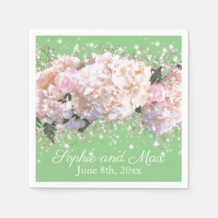 Romantic white pink hydrangeas, pink white flowers napkins