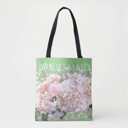 Romantic white pink hydrangeas pink white flowers tote bag