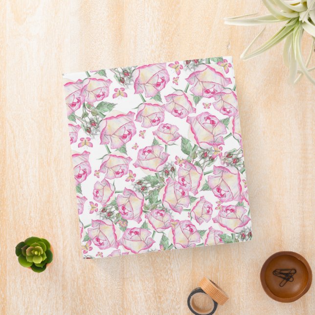 Romantic white pink yellow summer rose floral 3 ring binder (In Situ)