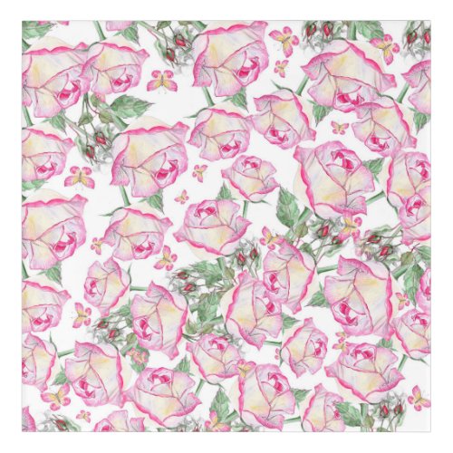 Romantic white pink yellow summer rose floral acrylic print