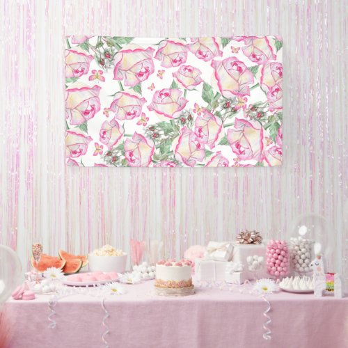 Romantic white pink yellow summer rose floral banner