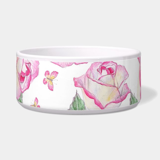 Romantic white pink yellow summer rose floral bowl (Front)