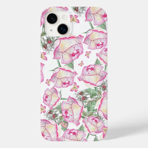 Romantic white pink yellow summer rose floral Case_Mate iPhone 14 plus case