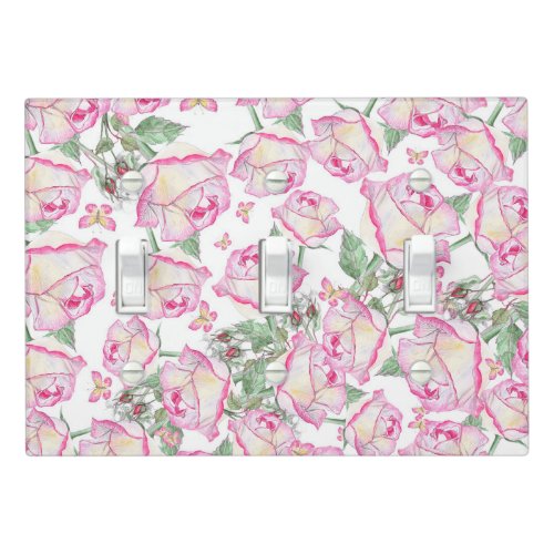 Romantic white pink yellow summer rose floral light switch cover