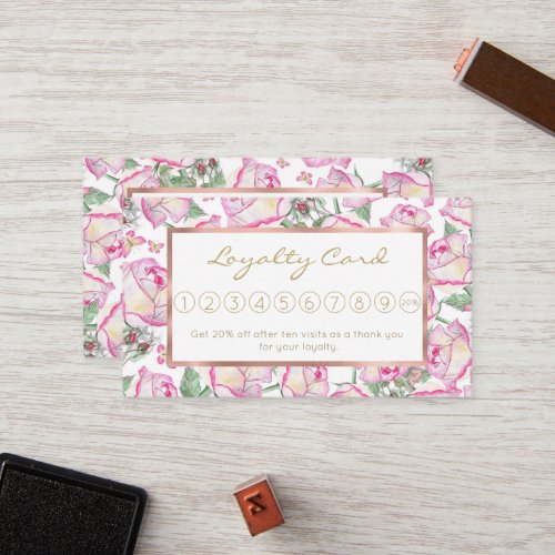 Romantic white pink yellow summer rose floral loyalty card