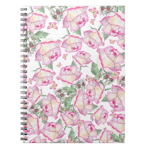 Romantic white pink yellow summer rose floral notebook