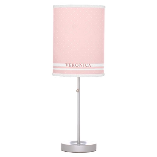 Romantic white Polka dot on pink bg custom name Table Lamp