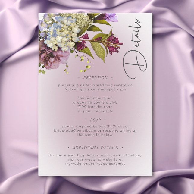 Romantic White & Purple Floral Modern Details Enclosure Card (Romantic White & Purple Floral Modern Details Enclosure Card)