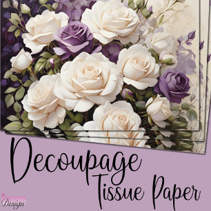 Romantic White Purple Roses floral bouquet Tissue Paper