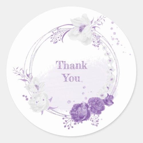 romantic white  purple wedding classic round sticker