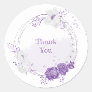 romantic white & purple wedding classic round sticker