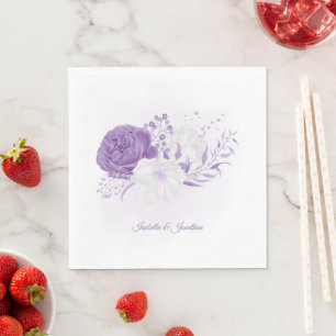 romantic white & purple wedding napkins
