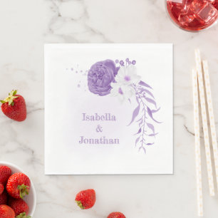 romantic white & purple wedding napkins
