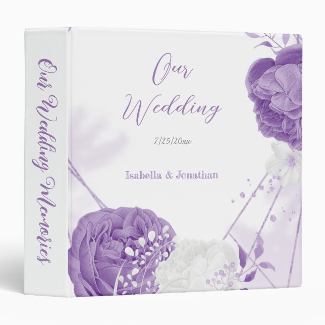 romantic white & purple wedding photo album 3 ring binder (Front/Spine)