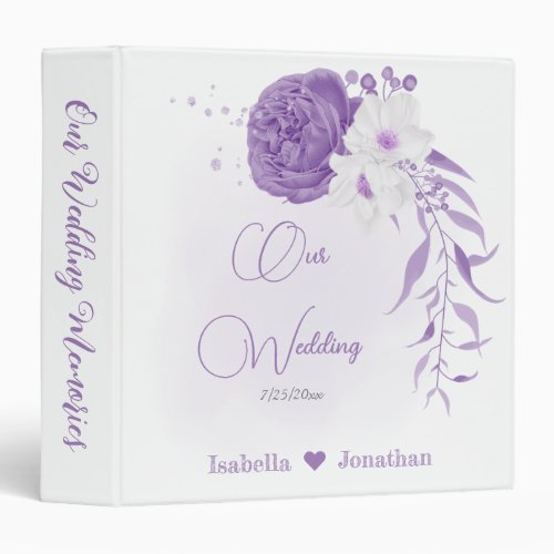 romantic white  purple wedding photo album 3 ring binder