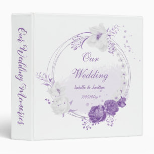 romantic white & purple wedding photo album 3 ring binder