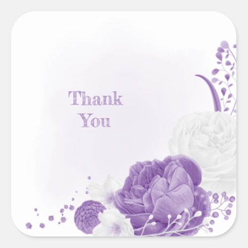 romantic white  purple wedding square sticker