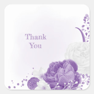 romantic white & purple wedding square sticker