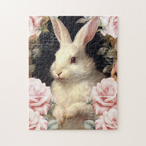 Romantic White Rabbit Jigsaw Puzzle