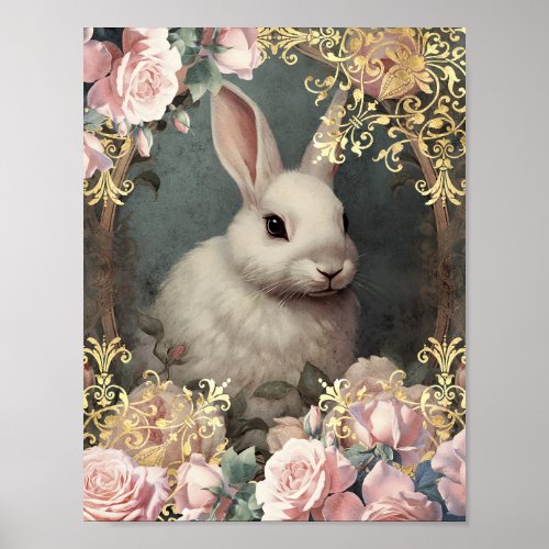 Romantic White Rabbit Poster