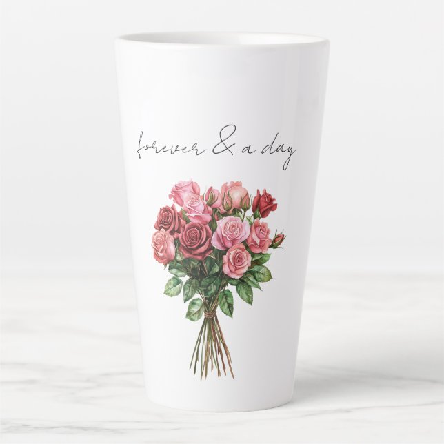Romantic White Red Pink Roses Floral Wedding Latte Mug (Front)
