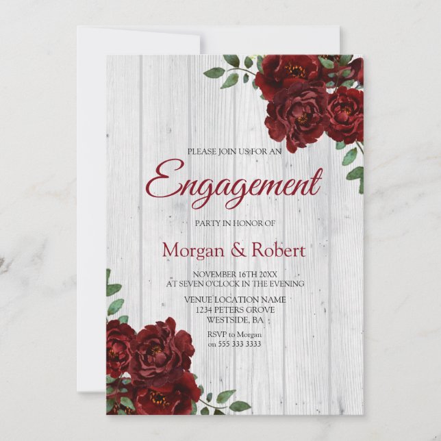 Romantic White Red Roses Engagement Party Invite (Front)