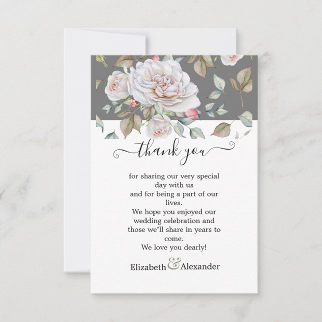 Romantic White Rose Editable Wedding Thank You (Front)