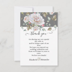 Romantic White Rose Editable Wedding Thank You Card