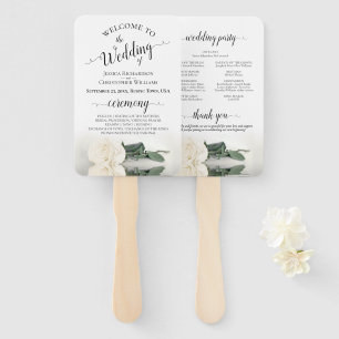 Romantic White Rose Elegant Wedding Program Hand Fan