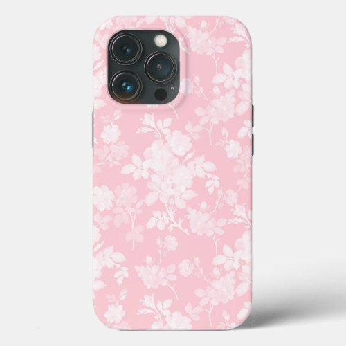  Romantic White Rose Floral Painting Pink Pattern iPhone 13 Pro Case