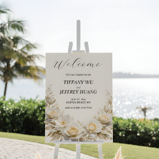 Romantic White Rose Floral Wedding Welcome Sign