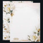 Romantic White Rose Gold Floral Wedding Letterhead<br><div class="desc">White Roses with Gold and Green Leaves.
Background can be removed if needed by using the "customize further option".</div>