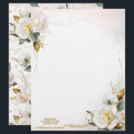 Romantic White Rose Gold Floral Wedding Letterhead<br><div class="desc">White Roses with Gold and Green Leaves.
Background can be removed if needed by using the "customize further option".</div>