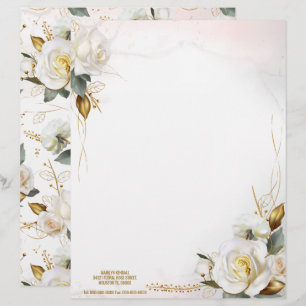 Romantic White Rose Gold Floral Wedding Letterhead