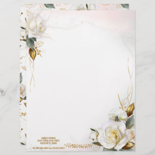 Romantic White Rose Gold Floral Wedding Letterhead
