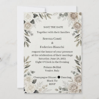 Romantic White Rose Greenery Save the Date Invitat Invitation