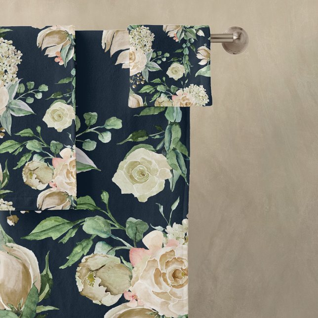 Romantic White Rose & Hydrangea Flowers Bath Towel Set (Creator Uploaded)