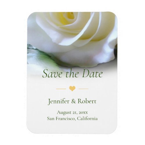 Romantic White Rose Save the Date Magnet