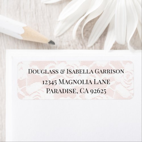 Romantic White Roses Blush Pink Wedding Label