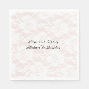 Romantic White Roses Blush Pink Wedding Napkins