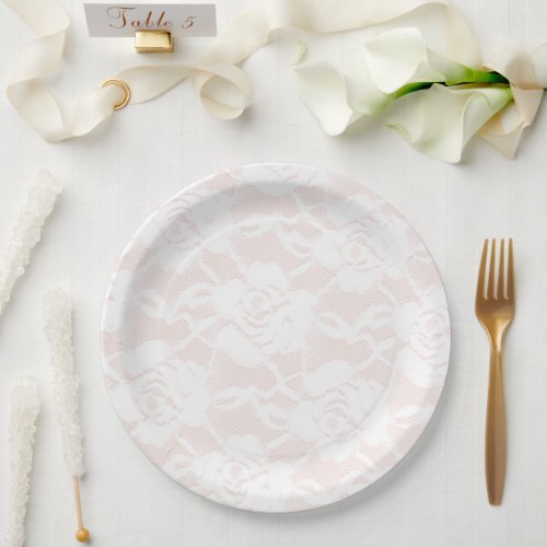 Romantic White Roses Blush Pink Wedding Paper Plates