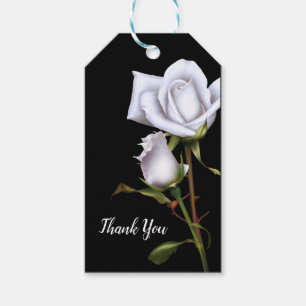 Romantic White Roses Elegant Wedding Favor Black Gift Tags