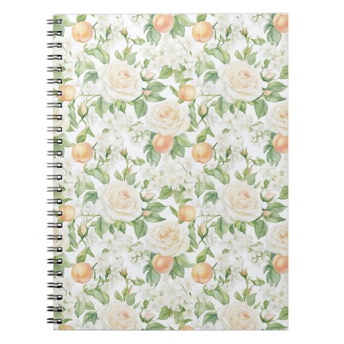 Romantic White Roses Floral Peaches Notebook